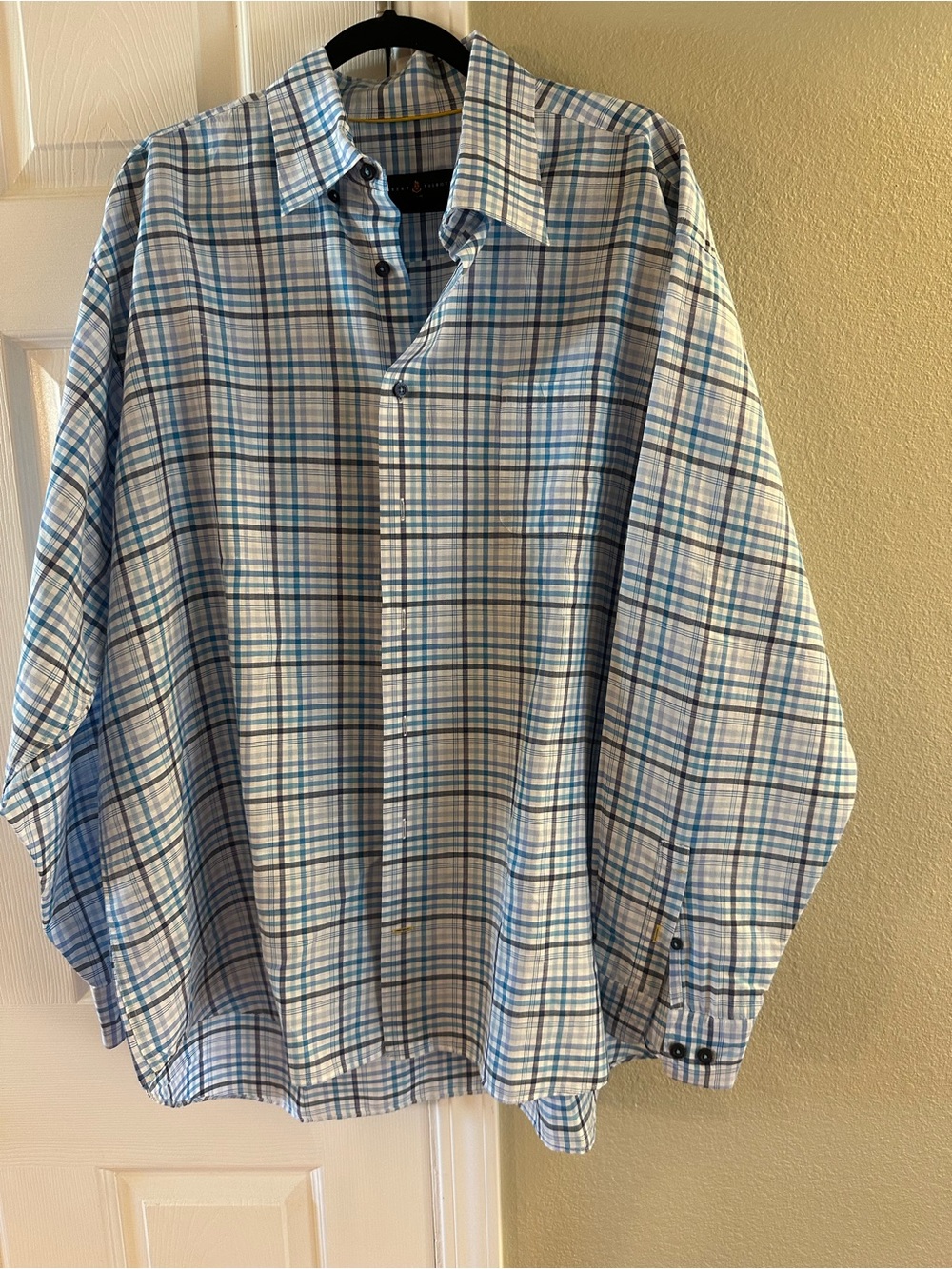 Robert Talbott Light Blue and White Plaid Button-Down Shirt